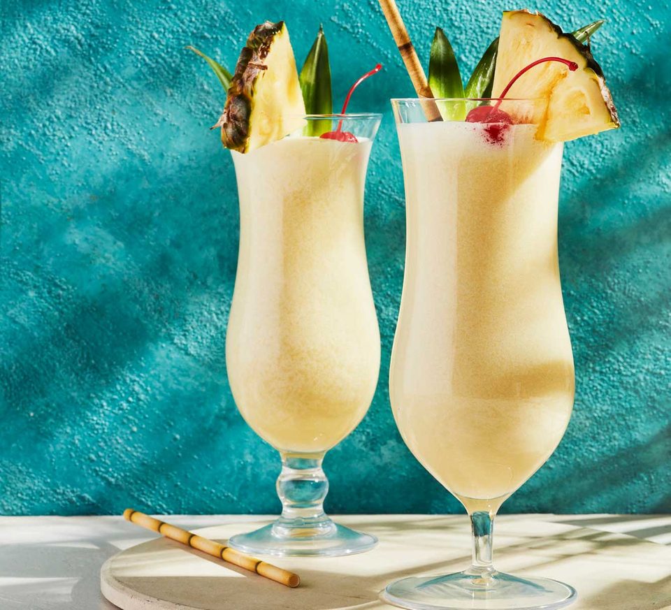 two pina colada cocktails
